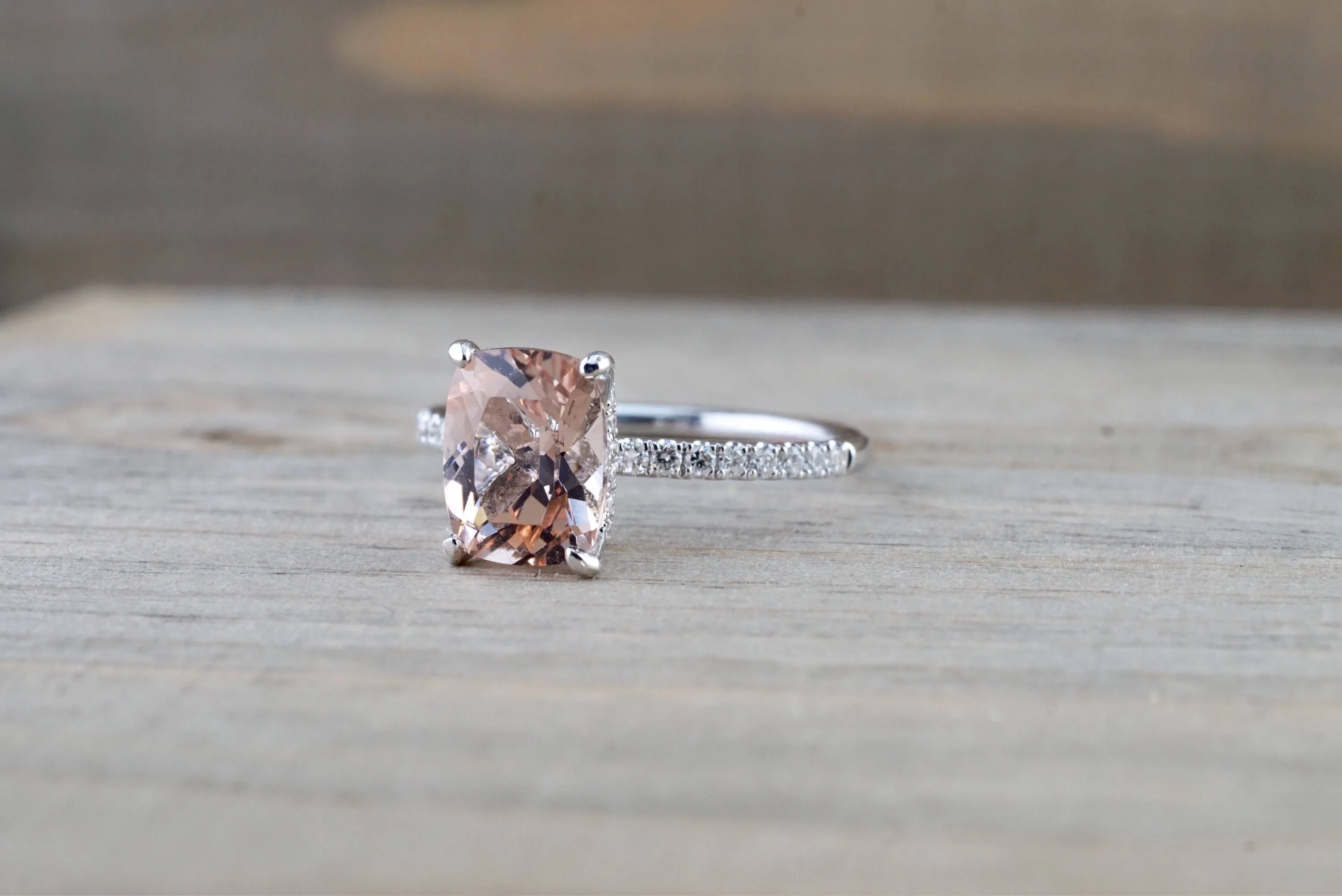 Victoria Elongated Cushion Morganite Hidden Under Halo Diamond Ring M3001