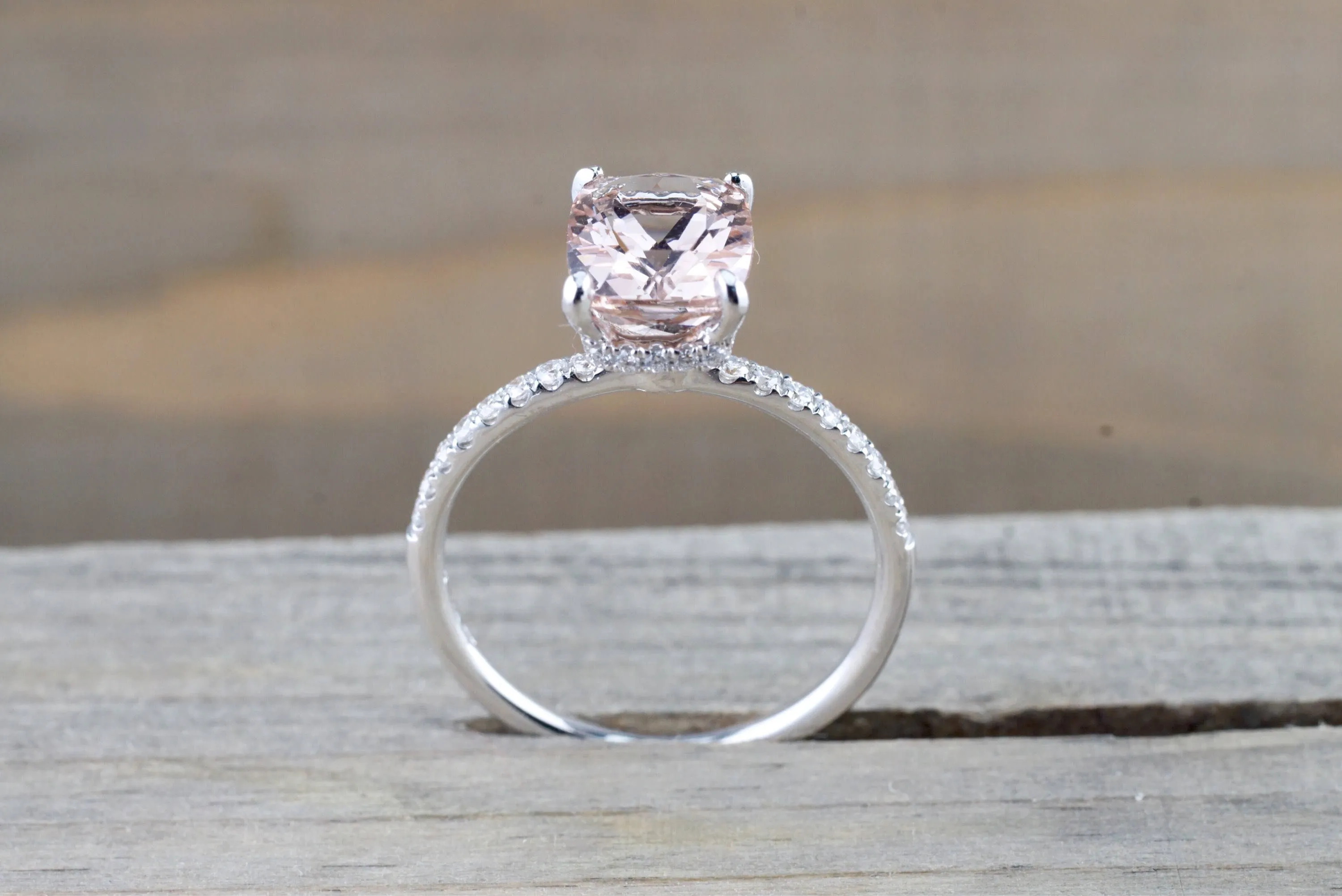 Victoria Elongated Cushion Morganite Hidden Under Halo Diamond Ring M3001