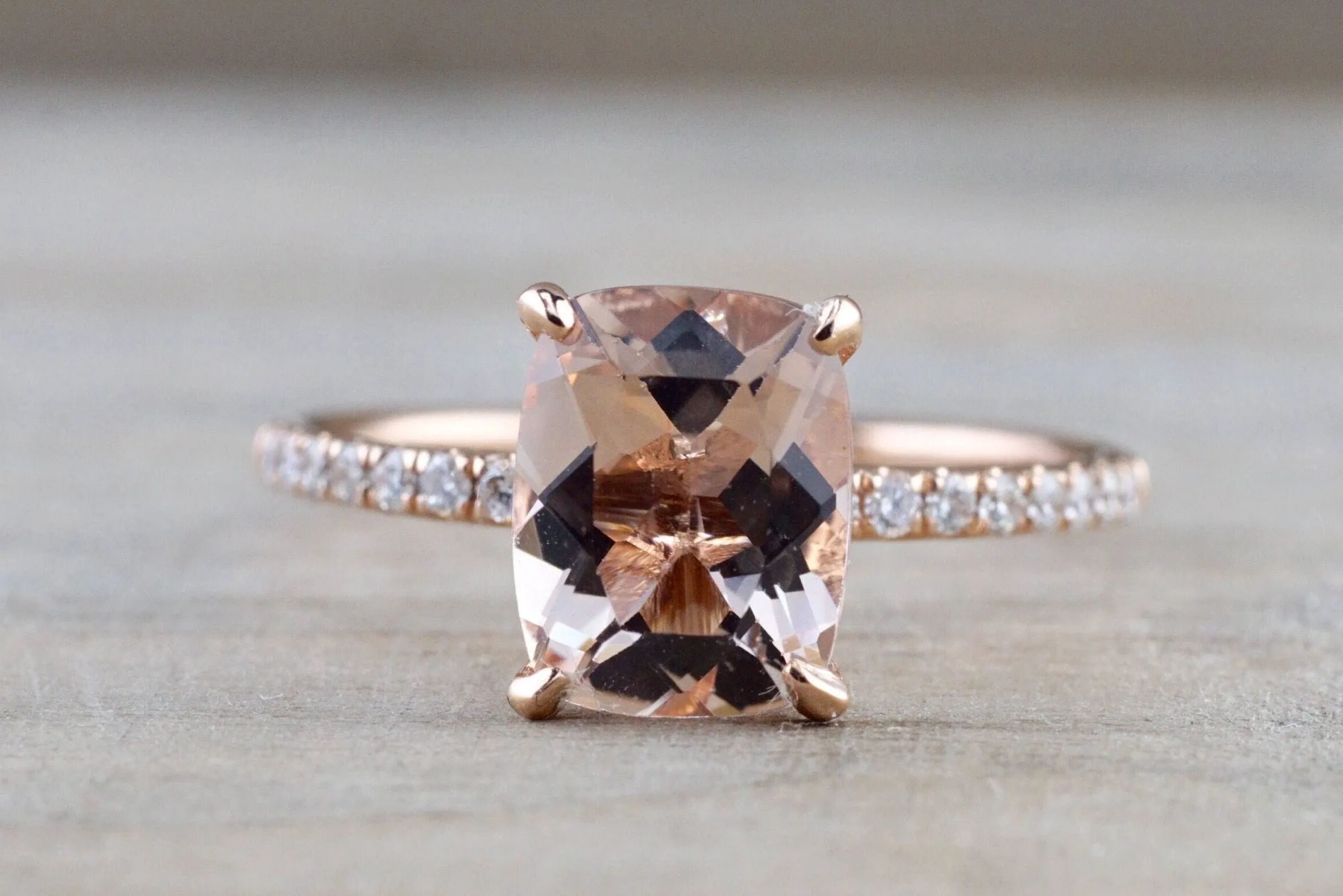 Victoria Elongated Cushion Morganite Hidden Under Halo Diamond Ring M3001