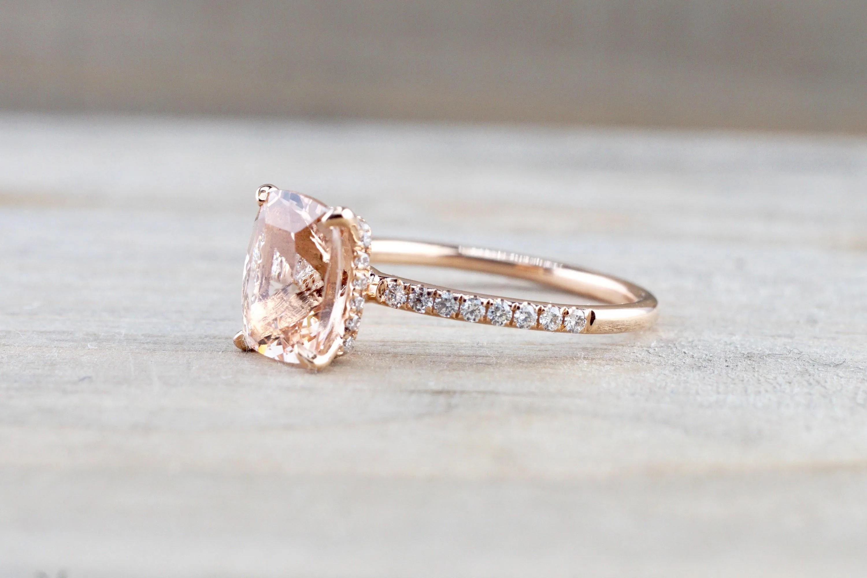 Victoria Elongated Cushion Morganite Hidden Under Halo Diamond Ring M3001