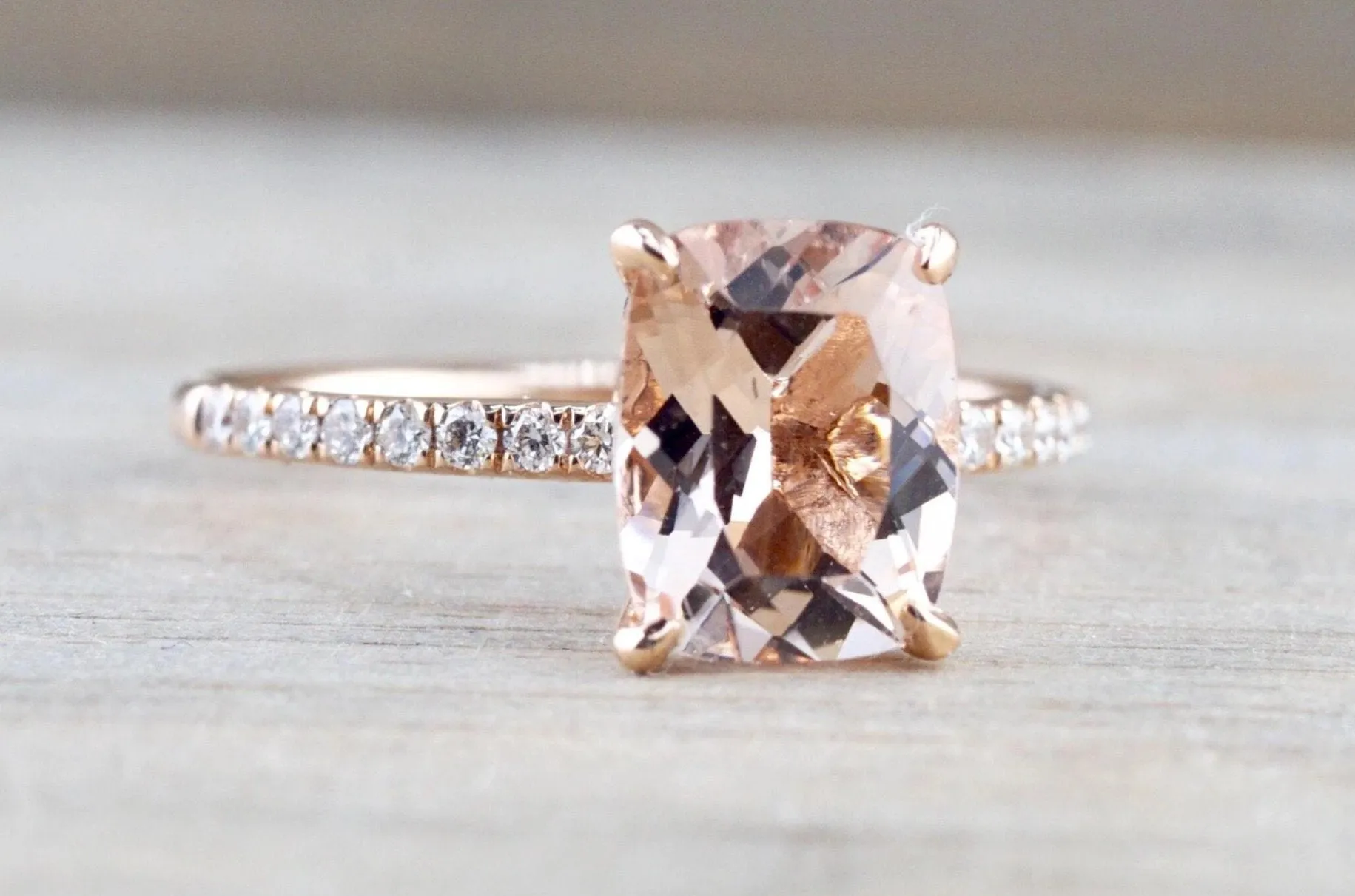 Victoria Elongated Cushion Morganite Hidden Under Halo Diamond Ring M3001