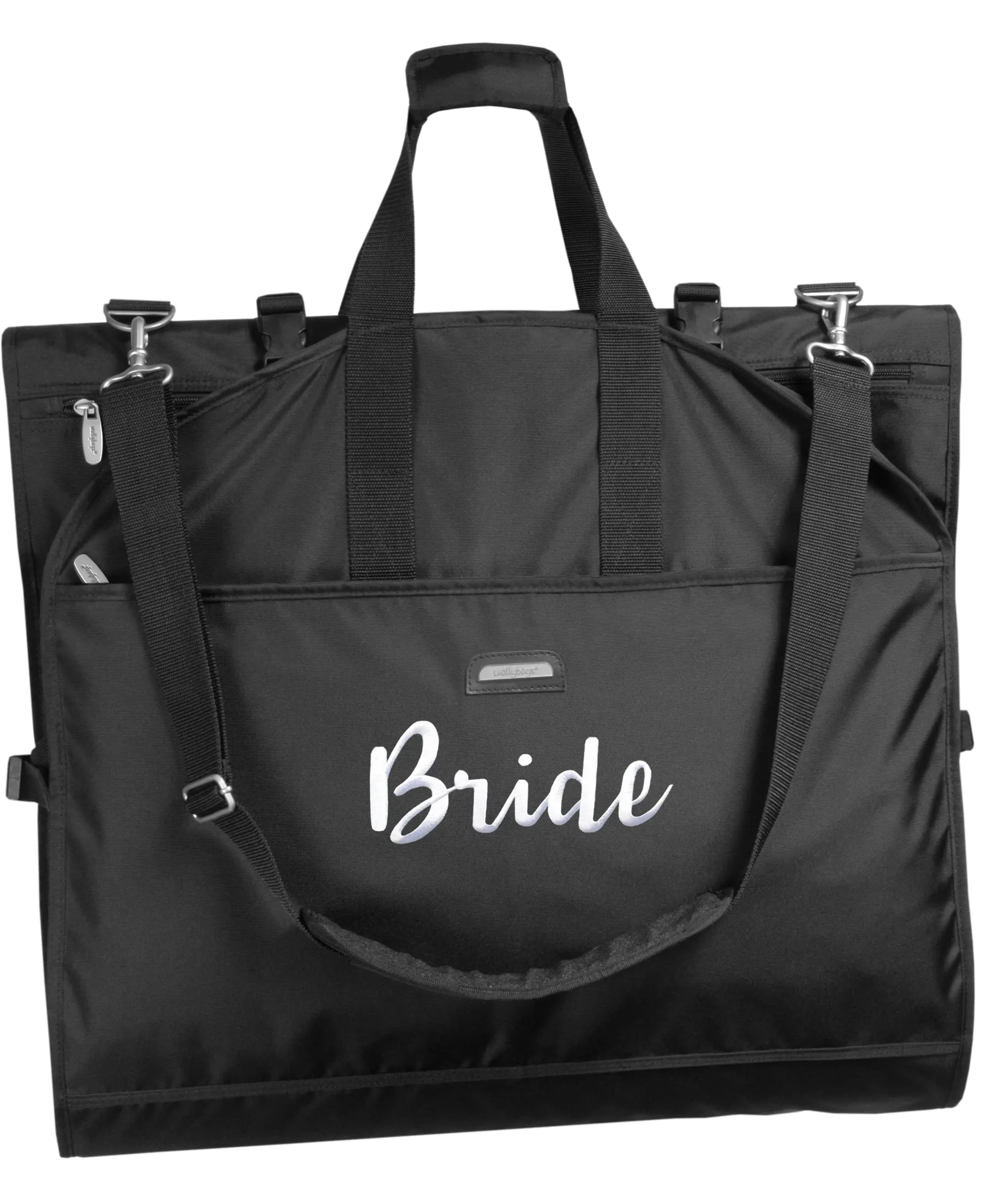 WallyBags 66” Premium Tri-Fold Carry On Destination Wedding Gown Travel Bag with multiple pockets and shoulder strap