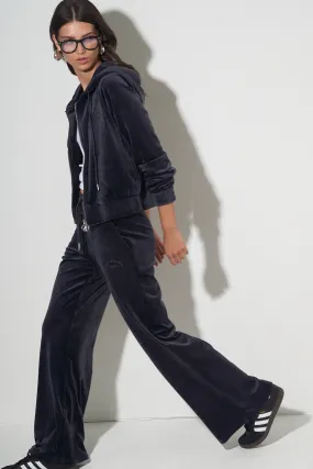 WIDE-LEG VELOUR TRACK PANTS IN NAVY