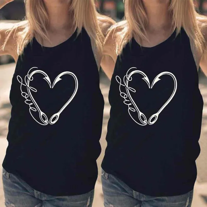 Women Vest Printed Heart Loose Summer Tanks Top Casual Loose Gothic Workout Hot Lingerie Top Quality Regata Feminina Cavadas#99 