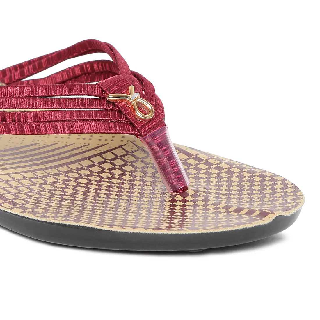 Women's Maroon Fabric  Rexine Sandals (PU7074L_MAR)